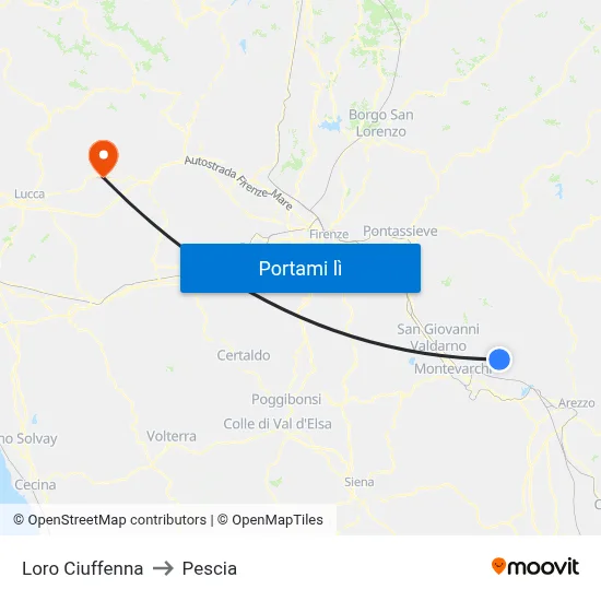 Loro Ciuffenna to Pescia map