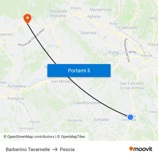 Barberino Tavarnelle to Pescia map