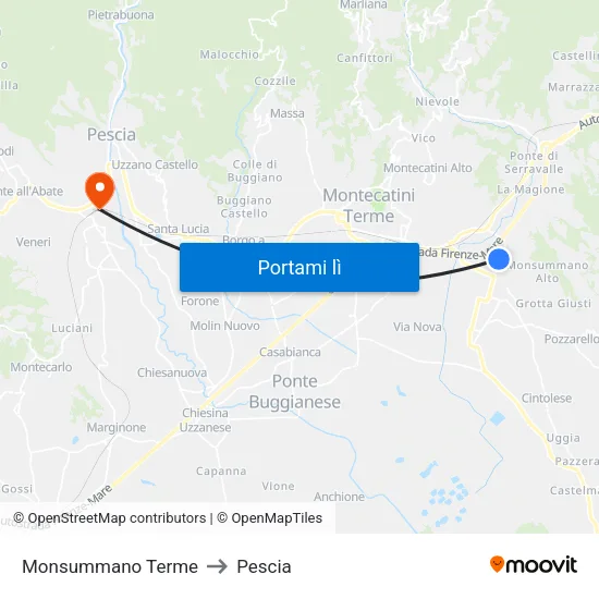 Monsummano Terme to Pescia map
