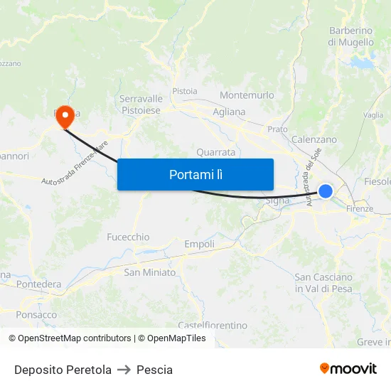 Deposito Peretola to Pescia map