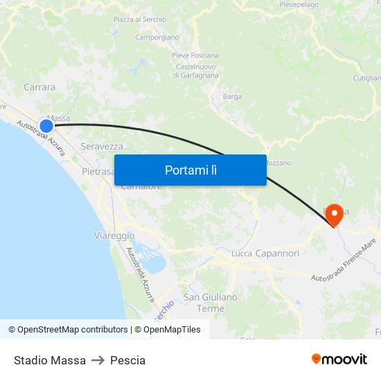 Stadio Massa to Pescia map