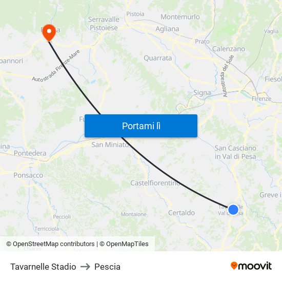 Tavarnelle Stadio to Pescia map