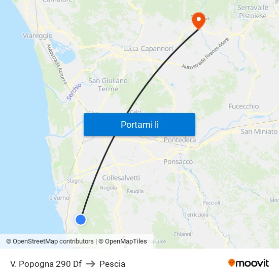 V. Popogna 290 Df to Pescia map