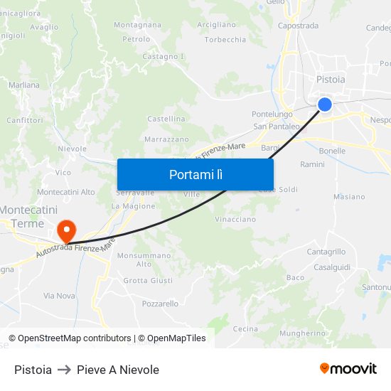 Pistoia to Pieve A Nievole map