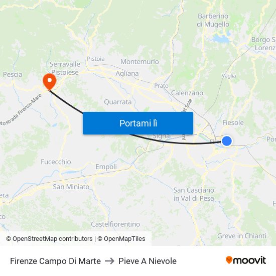 Firenze Campo Di Marte to Pieve A Nievole map