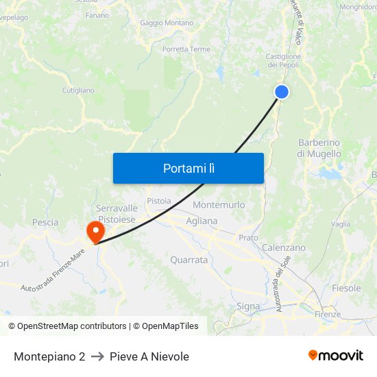 Montepiano 2 to Pieve A Nievole map