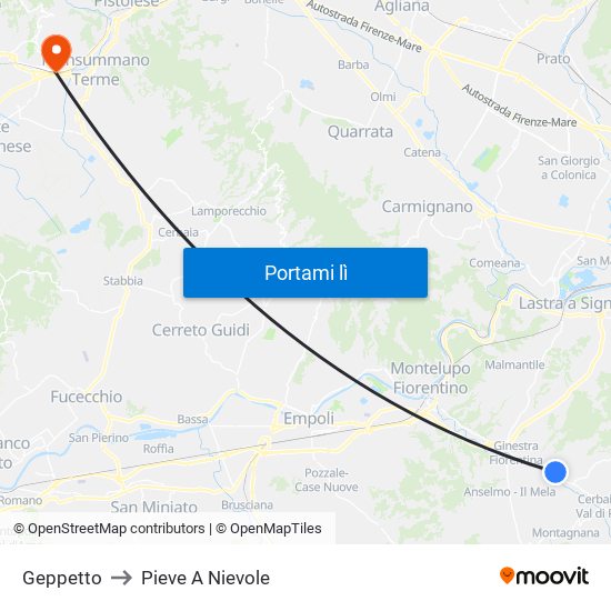 Geppetto to Pieve A Nievole map