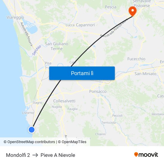 Mondolfi 2 to Pieve A Nievole map