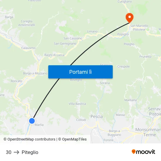 30 to Piteglio map
