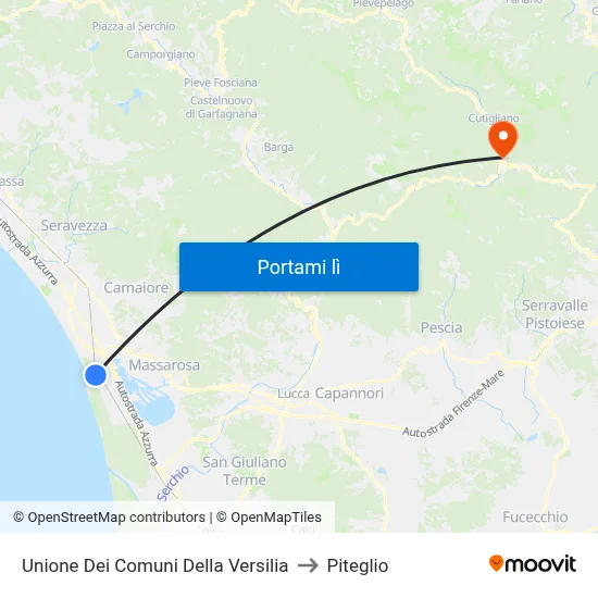 Unione Dei Comuni Della Versilia to Piteglio map