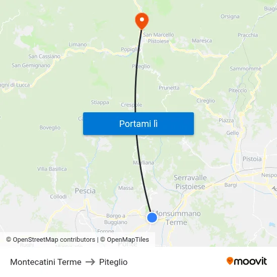 Montecatini Terme to Piteglio map
