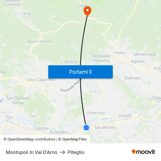 Montopoli In Val D'Arno to Piteglio map