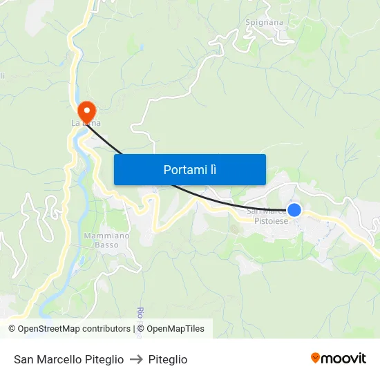 San Marcello Piteglio to Piteglio map