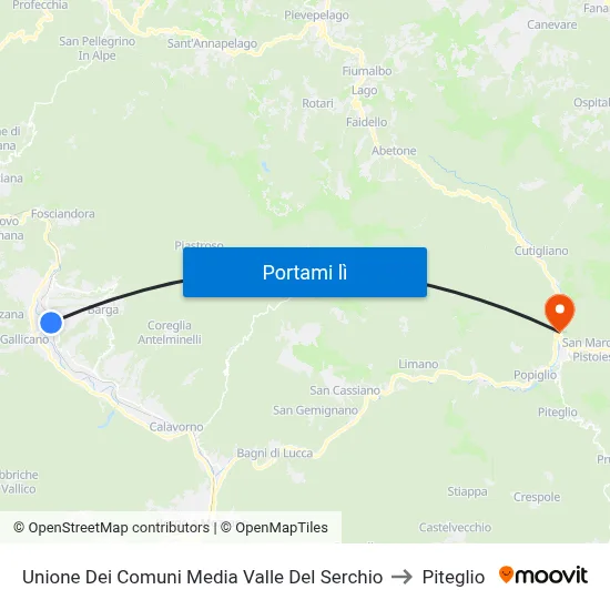 Unione Dei Comuni Media Valle Del Serchio to Piteglio map
