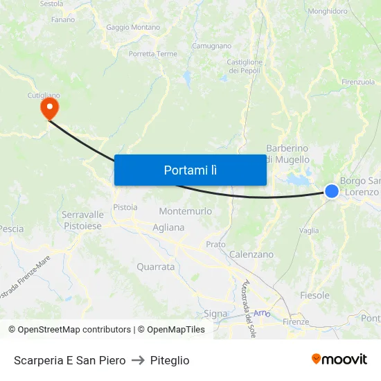 Scarperia E San Piero to Piteglio map