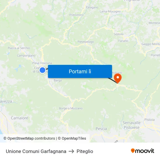 Unione Comuni Garfagnana to Piteglio map