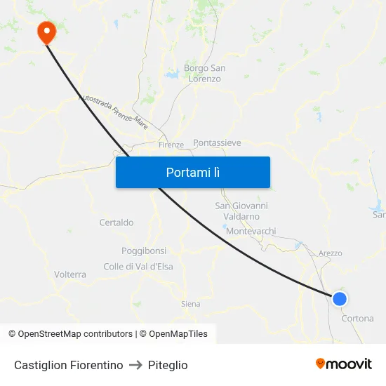 Castiglion Fiorentino to Piteglio map