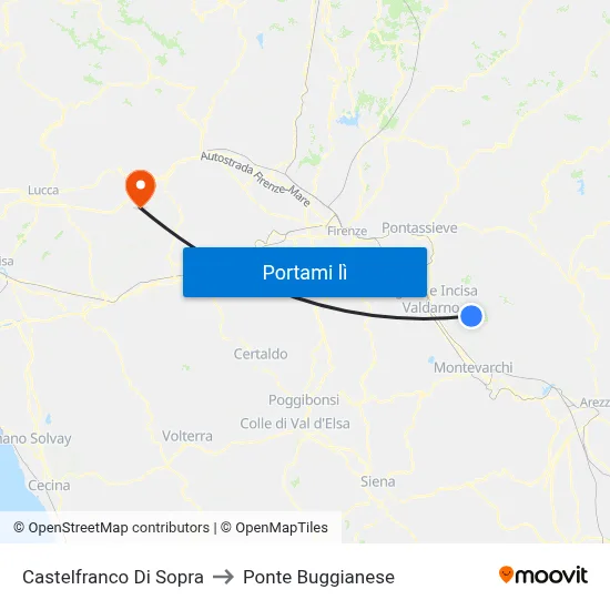 Castelfranco Di Sopra to Ponte Buggianese map