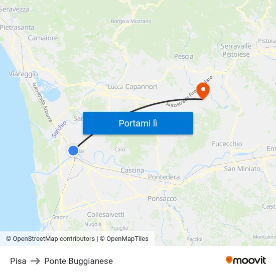 Pisa to Ponte Buggianese map
