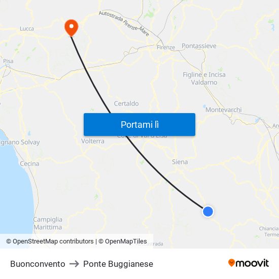 Buonconvento to Ponte Buggianese map