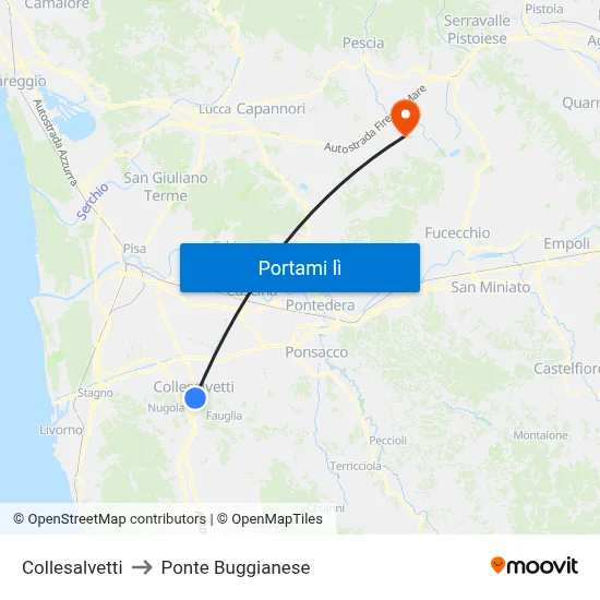 Collesalvetti to Ponte Buggianese map