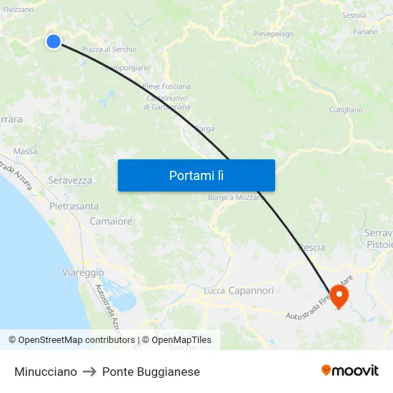 Minucciano to Ponte Buggianese map