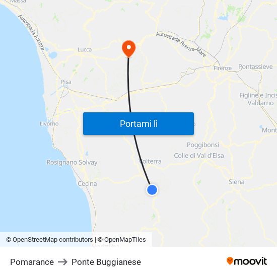 Pomarance to Ponte Buggianese map