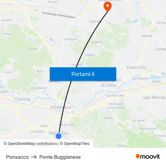 Ponsacco to Ponte Buggianese map