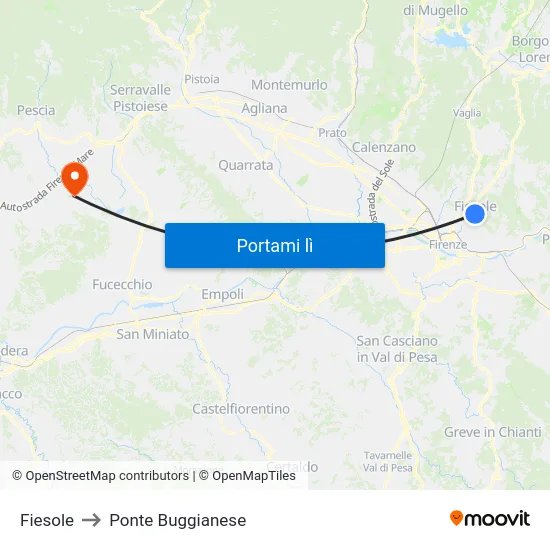 Fiesole to Ponte Buggianese map