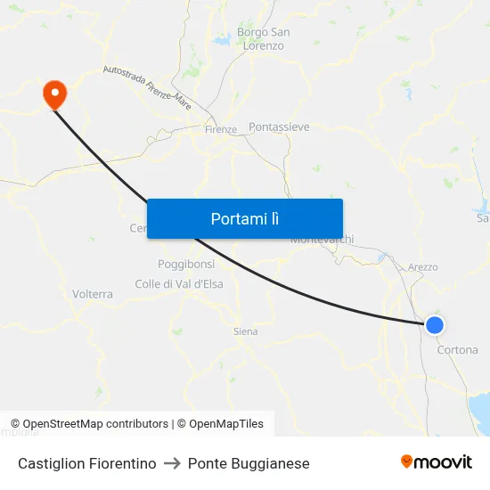 Castiglion Fiorentino to Ponte Buggianese map