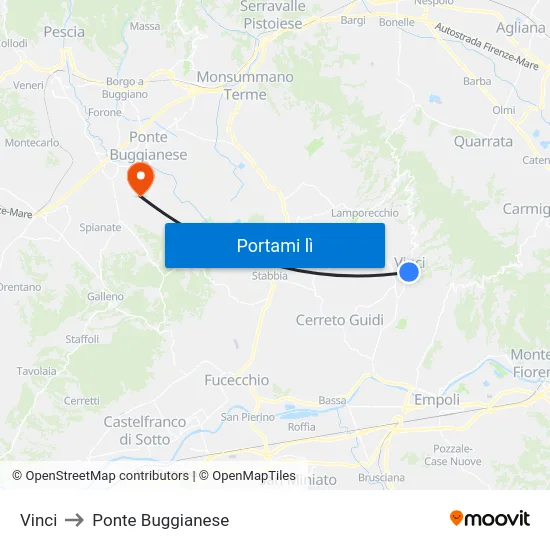 Vinci to Ponte Buggianese map