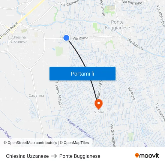 Chiesina Uzzanese to Ponte Buggianese map