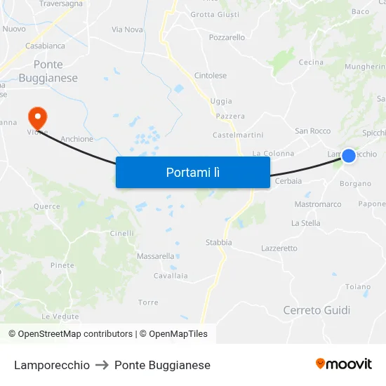 Lamporecchio to Ponte Buggianese map