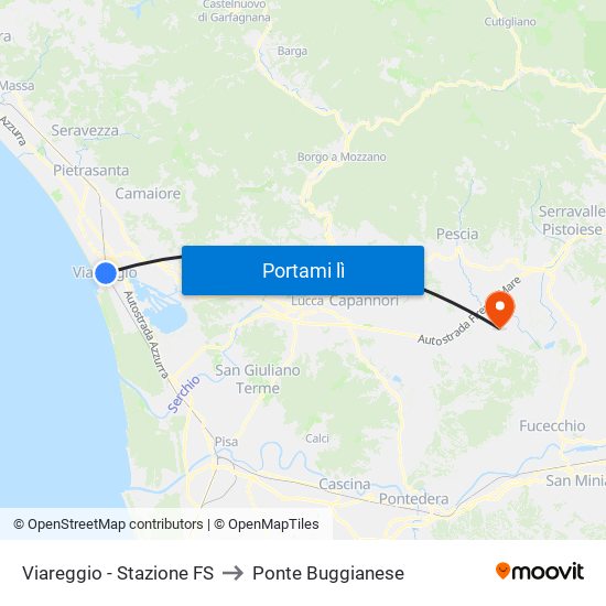 Viareggio Stazione FS to Ponte Buggianese map