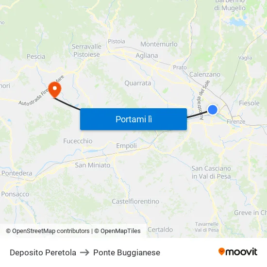 Deposito Peretola to Ponte Buggianese map