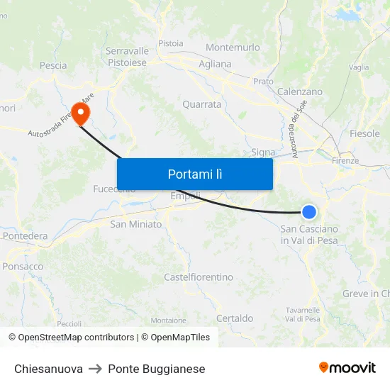 Chiesanuova to Ponte Buggianese map