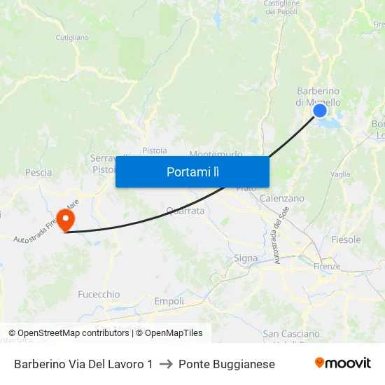 Barberino Via Del Lavoro 1 to Ponte Buggianese map