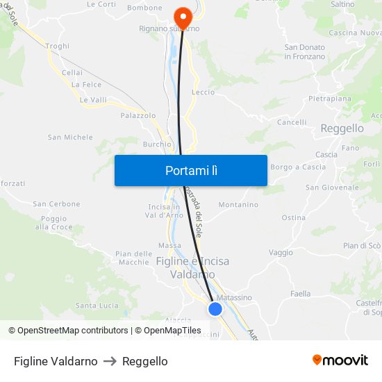 Figline Valdarno to Reggello map