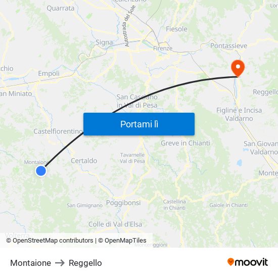 Montaione to Reggello map