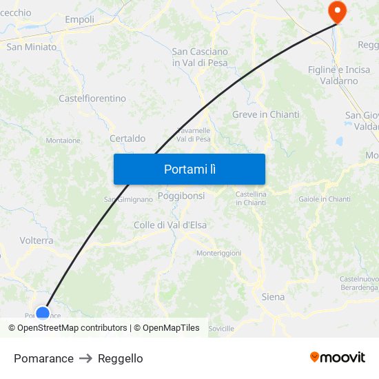 Pomarance to Reggello map