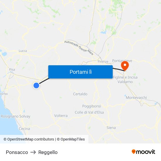 Ponsacco to Reggello map