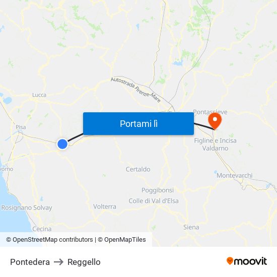 Pontedera to Reggello map