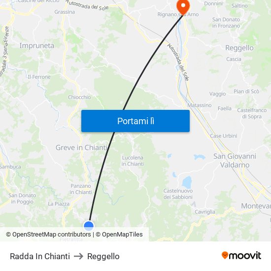 Radda In Chianti to Reggello map