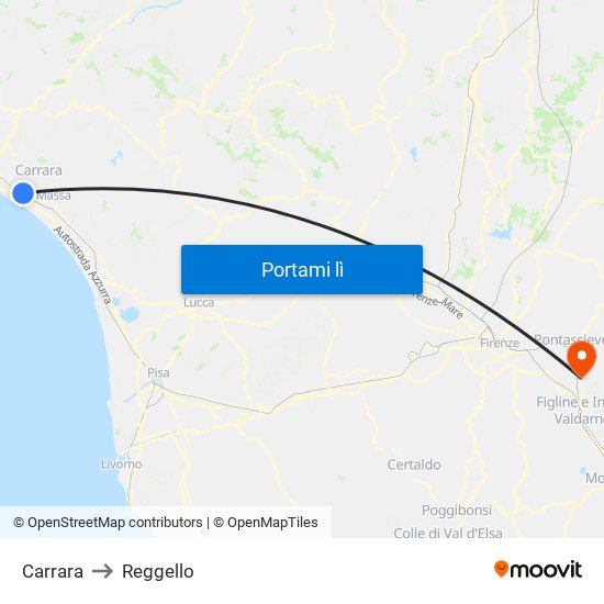 Carrara to Reggello map