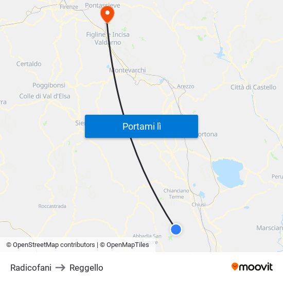 Radicofani to Reggello map