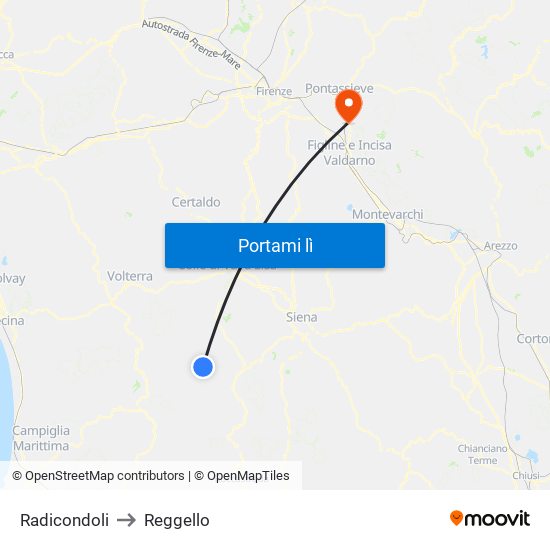 Radicondoli to Reggello map