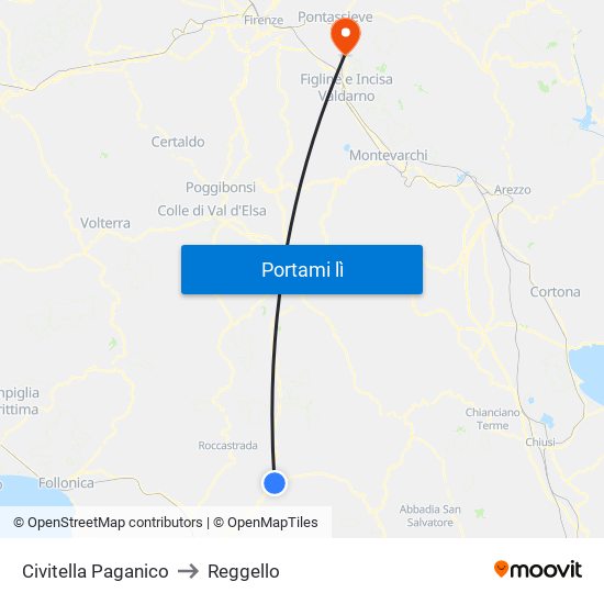 Civitella Paganico to Reggello map