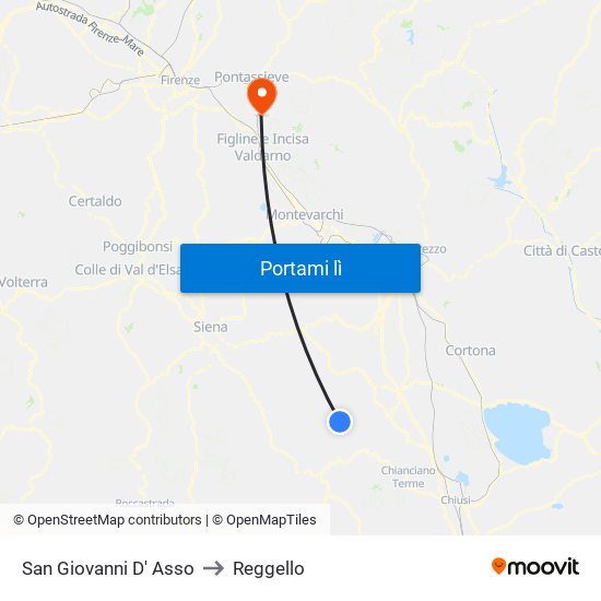 San Giovanni D' Asso to Reggello map