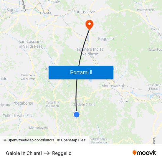 Gaiole In Chianti to Reggello map