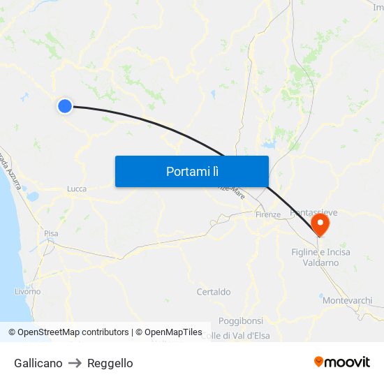 Gallicano to Reggello map